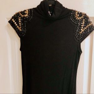 Black Dress w/ Beaded & Laced Sleeves